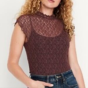 NWT Old Navy Mock-Neck Lace Top Dark Sepia Purple Size S